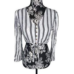 LA Hearts Striped Button Front Tie Waist Long Sleeve Crop Top Small Preppy Beach